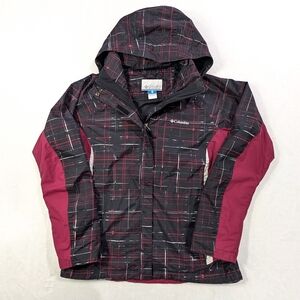 Columbia‎ Interchange Waterproof Plaid Lightweight Zip Up Jacket - Burgundy - L